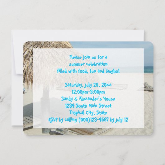 ルアウ(ハワイ式宴会)誕生日パーティー招待,ビーチカバナ 招待状 (裏面)