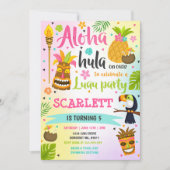 ルアウ（ハワイ式宴会）誕生日招待状ハワイアンルアウ（ハワイ式宴会）パーティー 招待状 (正面)