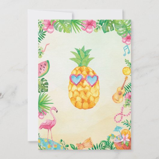 ルアウ（ハワイ式宴会）誕生日招待状ハワイアン熱帯パーティー 招待状 (裏面)