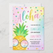 ルアウ（ハワイ式宴会）誕生日招待状パイナップルハワイアンルアウ（ハワイ式宴会） 招待状 (正面)