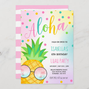 ルアウ（ハワイ式宴会）誕生日招待状パイナップルハワイアンルアウ（ハワイ式宴会） 招待状