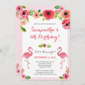 ルアウ（ハワイ式宴会）誕生日招待状、フラミンゴ誕生日招待状 招待状 (正面/裏面)