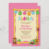 ルアウ（ハワイ式宴会）誕生日招待状，プール誕生日パーティー 招待状 (正面/裏面)