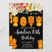 ルアウ(ハワイ式宴会)誕生日、ティキマスクパーティー、アロハ、熱帯地方 招待状 (正面/裏面)