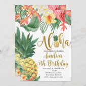 ルアウ（ハワイ式宴会）誕生日、トロピカルバースデーパーティー、アロハ 招待状 (正面/裏面)
