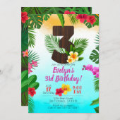 ルアウ(ハワイ式宴会)誕生日、招待状ルアウ(ハワイ式宴会)パーティー3番目の誕生日 招待状 (正面/裏面)