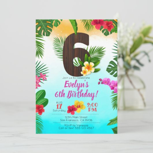 ルアウ（ハワイ式宴会）誕生日、招待状ルアウ（ハワイ式宴会）パーティー6誕生日 招待状 (スタンド正面)
