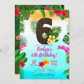ルアウ（ハワイ式宴会）誕生日、招待状ルアウ（ハワイ式宴会）パーティー6誕生日 招待状 (正面/裏面)
