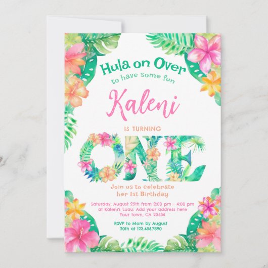 ルアウ（ハワイ式宴会）1歳 招待状 (正面)