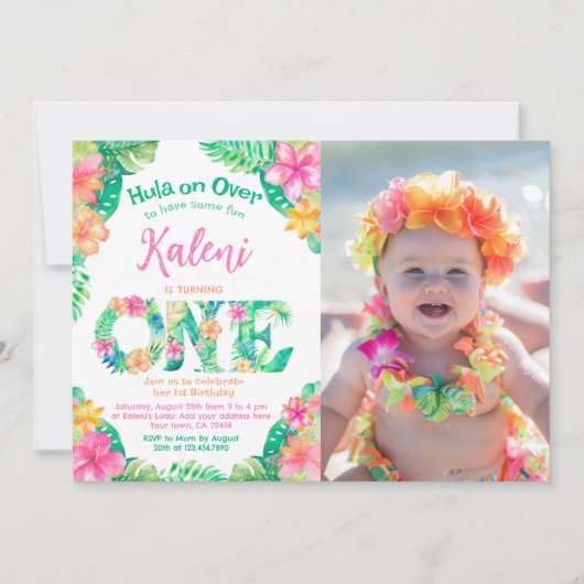 ルアウ（ハワイ式宴会）1歳 招待状 (正面)