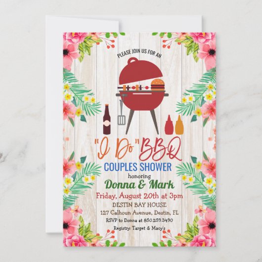 ルアウ(ハワイ式宴会)I do BBQトロピカルカップルズシャワー招待状 招待状 (正面)