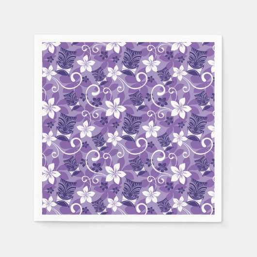 ルアウ（ハワイ式宴会）TIKIデザイン（紫） スタンダードカクテルナプキン (正面)