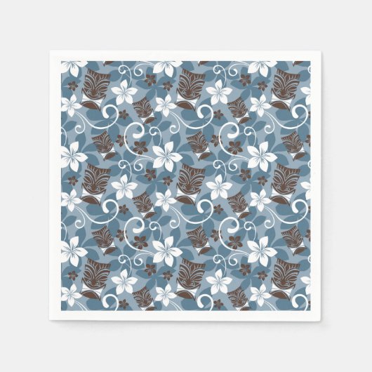 ルアウ（ハワイ式宴会）TIKIデザイン（青） スタンダードカクテルナプキン (正面)