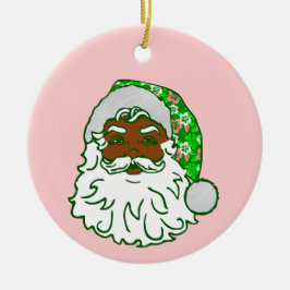ルアウ ピンク クリスマス ハワイアン アフリカ系 黒人サンタ セラミックオーナメント