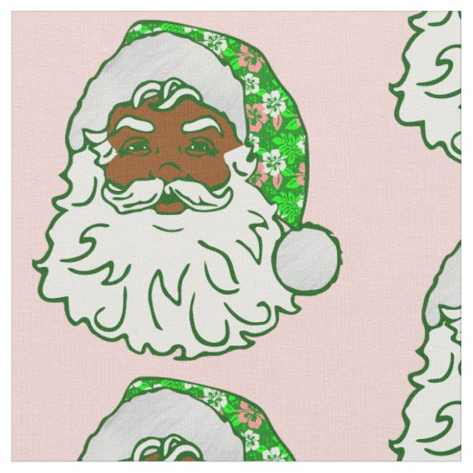 ルアウ ピンク クリスマス ハワイアン アフリカ系 黒人サンタ ファブリック (クローズアップ)