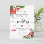 ルアウ フラミンゴ トロピカル フラワーズ 手書き ウェディング 招待状 (スタンド正面)