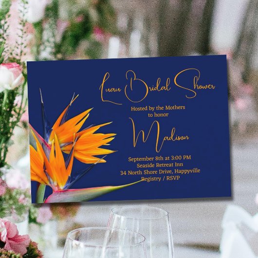 ルアウ ブライダルシャワー オレンジ 鳥の天国 デザイン 招待状