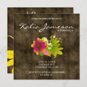 ルアウ 誕生日パーティー 招待状 ハイビスカス 花 スエード (正面/裏面)