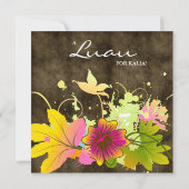 ルアウ 誕生日パーティー 招待状 ハイビスカス 花 スエード (裏面)