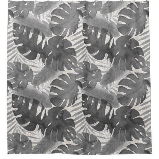 ルアナウォータカラートロピカルグレイ葉ズ シャワーカーテン (正面)