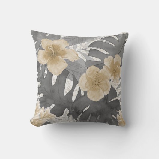 ルアナウォーターカラートロピカルグレーフローラリバーシブル アウトドアクッション (正面)