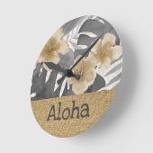 ルアナウォーターカラートロピカルフローラグレイ ラウンド壁時計 (傾斜)