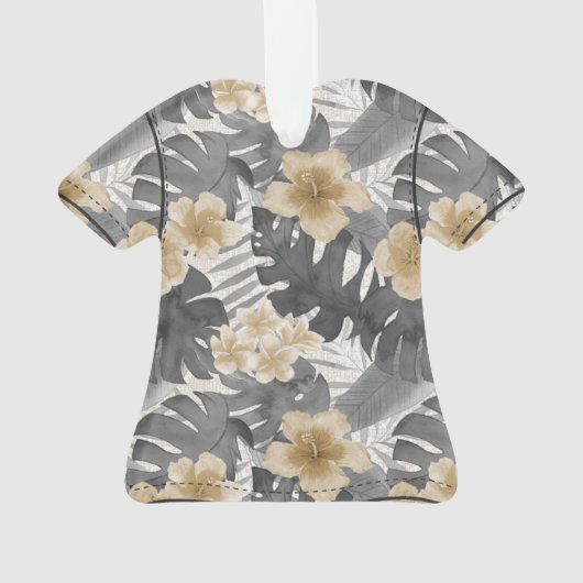ルアナ水彩熱帯フローラアロハシャツ – グレー オーナメント (裏面)