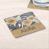 ルアナ水彩熱帯フローラグレイ飲料コーア スクエアペーパーコースター (アングル)