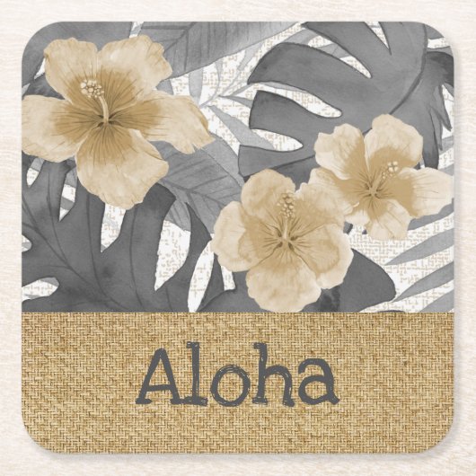 ルアナ水彩熱帯フローラグレイ飲料コーア スクエアペーパーコースター (正面)