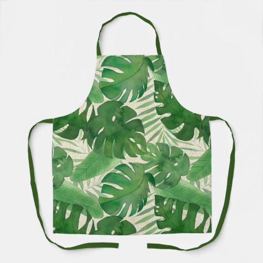 ルアナ水彩熱帯鮮やかな葉 エプロン (正面)