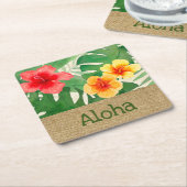 ルアナ·ウォーターカラー熱帯鮮やかなフローラ スクエアペーパーコースター (アングル)