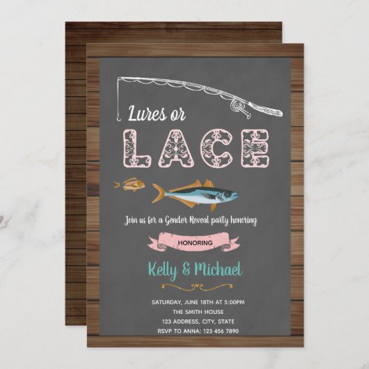 ルアーまたはレースの性別の明示への招待 招待状 (正面/裏面)