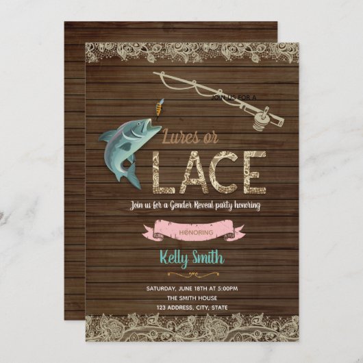 ルアーまたはレースの性別の明示パーティの招待状 招待状 (正面/裏面)