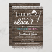 ルアーまたはレース性別が青またはピンクを明らかにする 招待状 (正面/裏面)