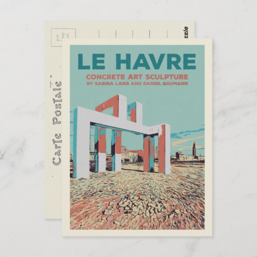 ルアーブルのコンクリート美術彫刻オンビーチフランス ポストカード (正面/裏面)