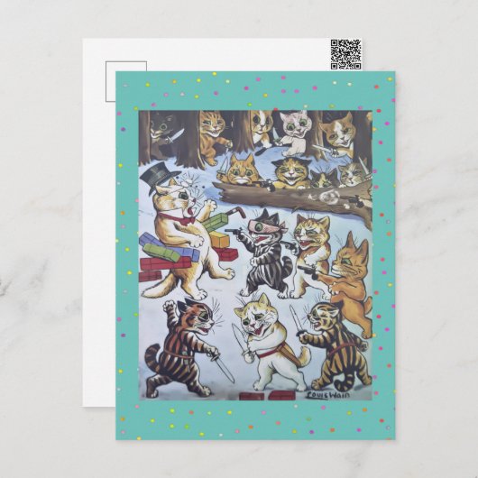 ルイおもしろいスカラフル・ウィンの漫画クリスマスの猫 シーズンポストカード (正面/裏面)