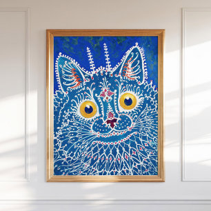 ルイサイケデリックワーインブルー絵を描キャットヴィンテージ ポスター