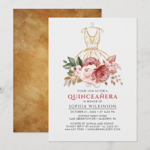 ルイサネーラ(Quinceanera)風のシンプルで上品な花柄ドレス 15歳の誕生日 招待状