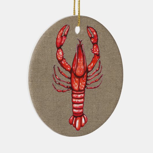 ルイジアナのケージャンのCrawfish及びバーラップの姓 セラミックオーナメント (右)