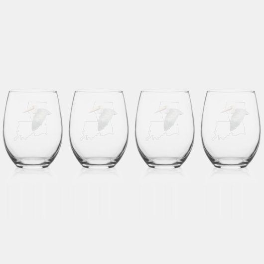 ルイジアナのペリカンの茎のないワイングラス – 4セット ステムなしワイングラス (裏面)