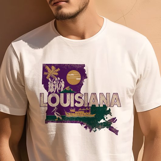 ルイジアナのレトロな旅行アイコン グラフィック Tシャツ