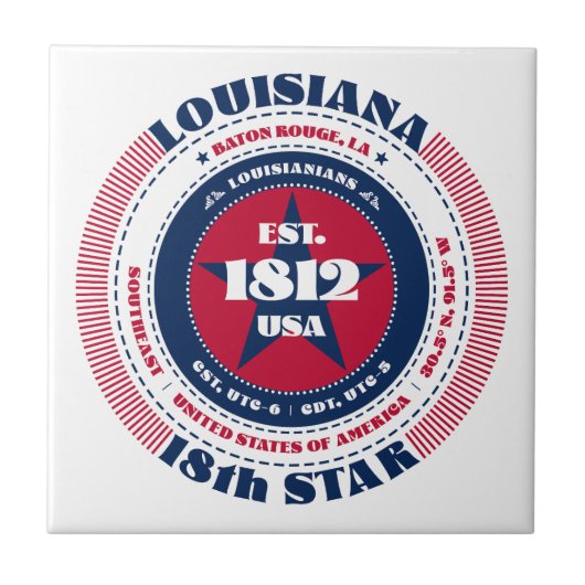ルイジアナの赤、白、青のセラミックタイル タイル (正面)