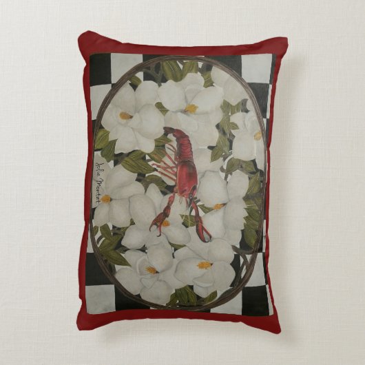 ルイジアナのcrawfishおよびマグノリアの枕 アクセントクッション (裏面(縦))