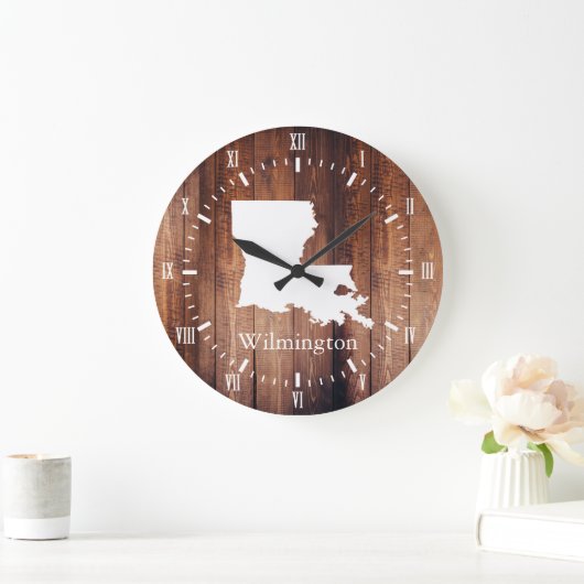 ルイジアナバーンウッドプランクスホワイトローマ数字 ラージ壁時計 (ホーム)