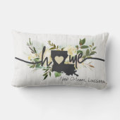 ルイジアナパーソナライズされた州ユアホームシティ素朴 ランバークッション (裏面)