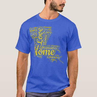 ルイジアナホーム州マップギフトLA金ゴールドラブタイプマ Tシャツ