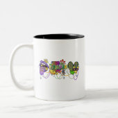 ルイジアナマルディグラスお祝いパープル&金ゴールド ツートーンマグカップ (左)