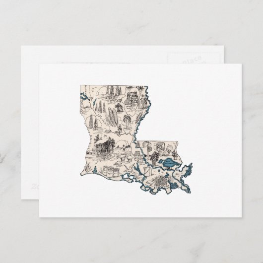 ルイジアナヴィンテージ写真マップアンティーク州図 ポストカード (正面/裏面)