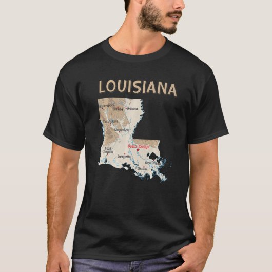 ルイジアナ専攻のシティズレイクス川の地図 Tシャツ (正面)