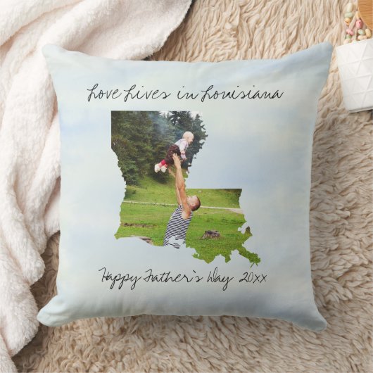 ルイジアナ州に住む愛の州の形をしたカスタム写真 クッション (ブランケット)
